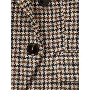 REISS EVIE Cotton Linen Double Breasted Houndstooth Check Blazer